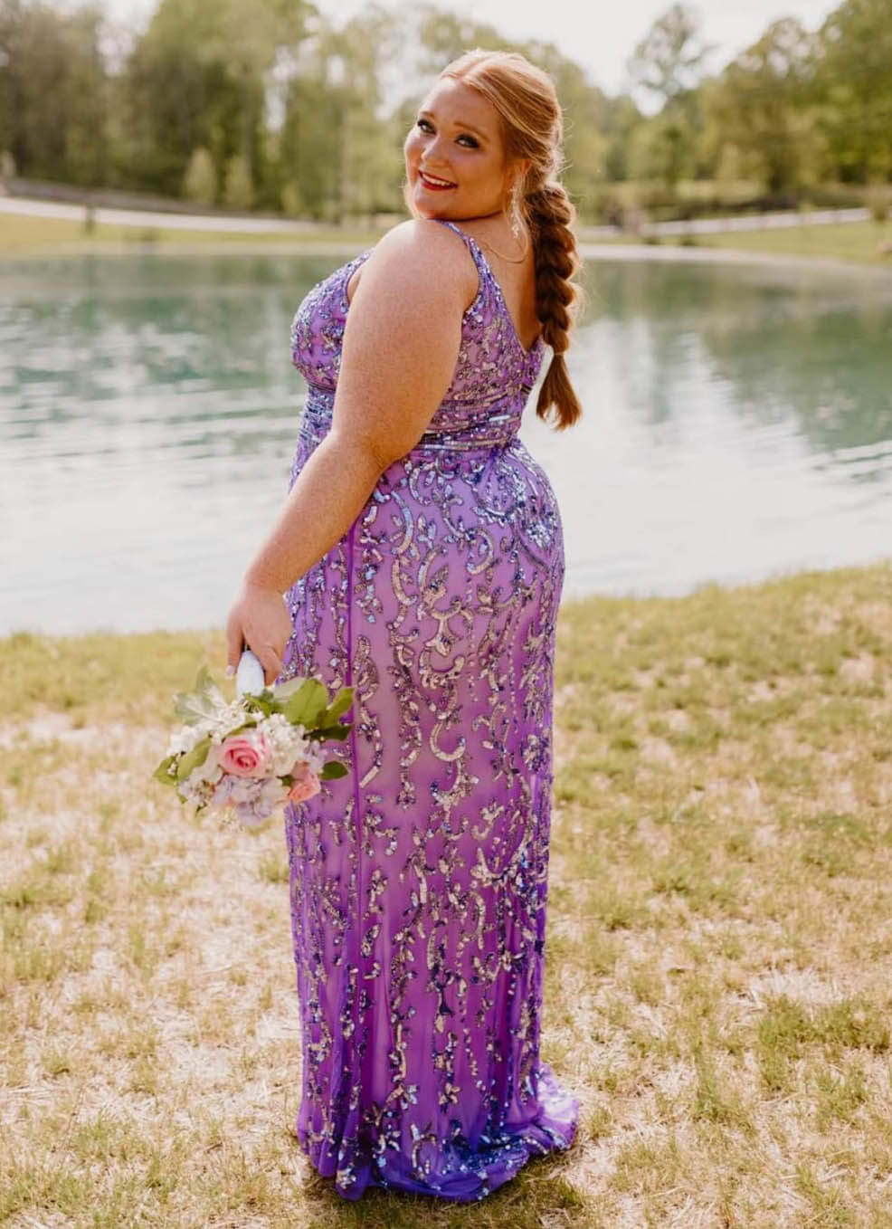 Model wearing a plus size dress
